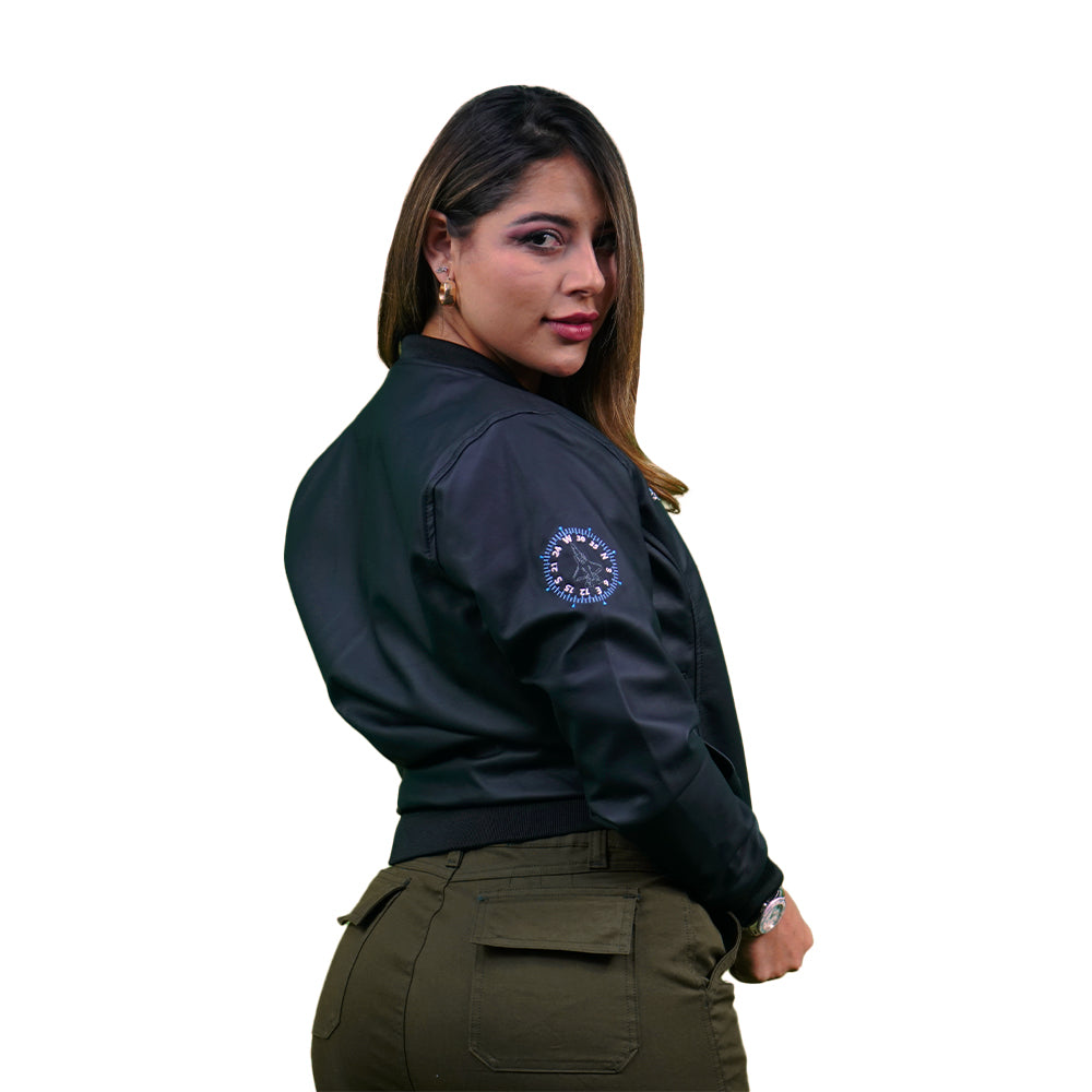 Women’s Black Faux Leather Bomber Jacket