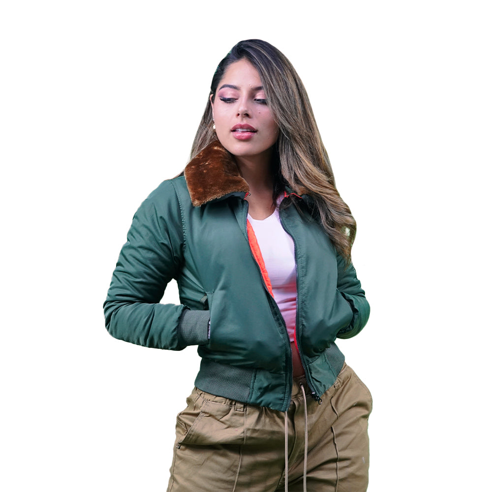 Women’s B-15 Bomber Jacket in Super Nylon – Green Edition