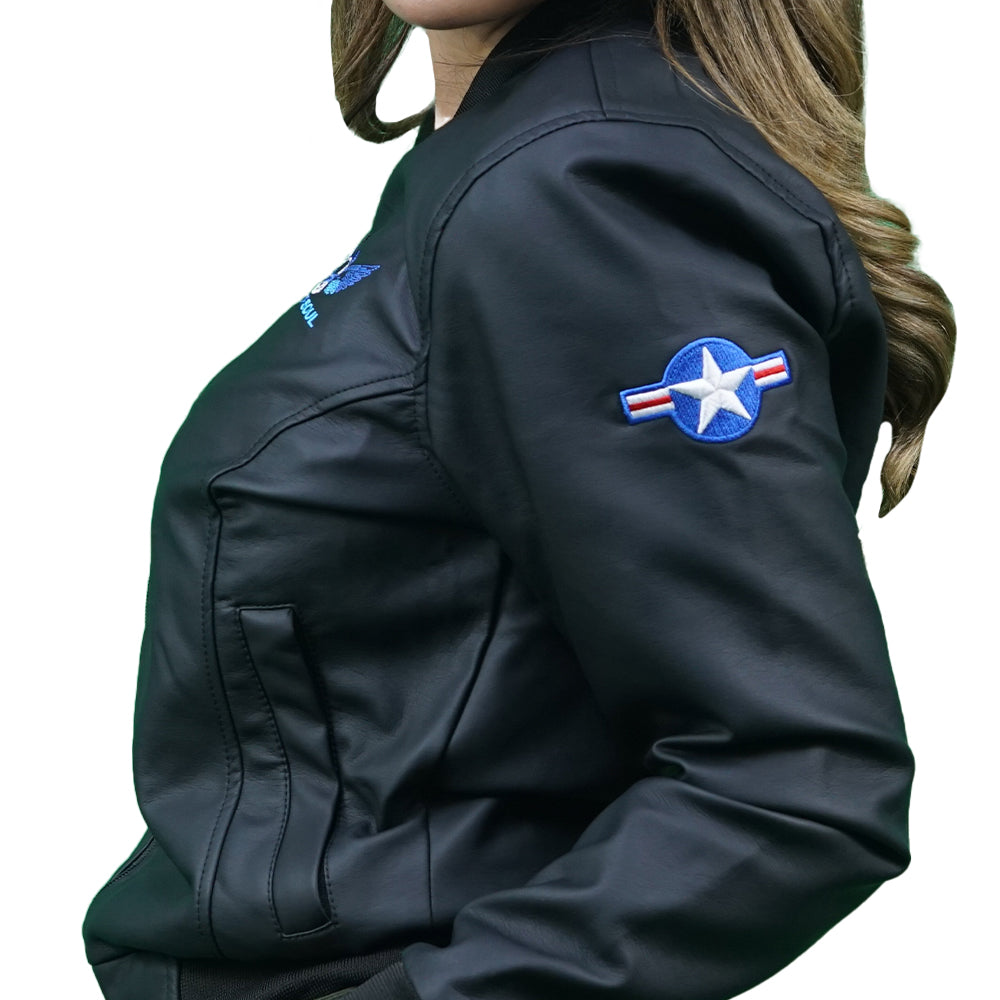 Women’s Black Faux Leather Bomber Jacket