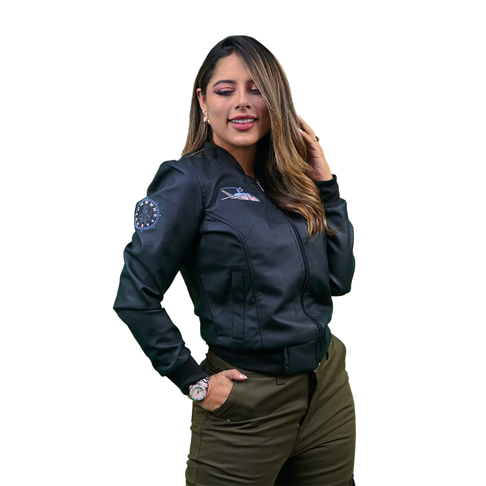 Women’s Black Faux Leather Bomber Jacket