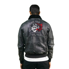 Chaqueta Bomber cuero con parche