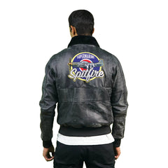 Chaqueta Bomber cuero con parche